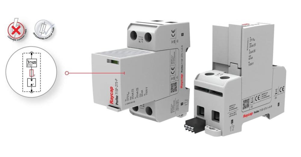 Descargador de sobretensión de Tipo 1+2 con fusible integrado para armarios principales y cuartos de contadores